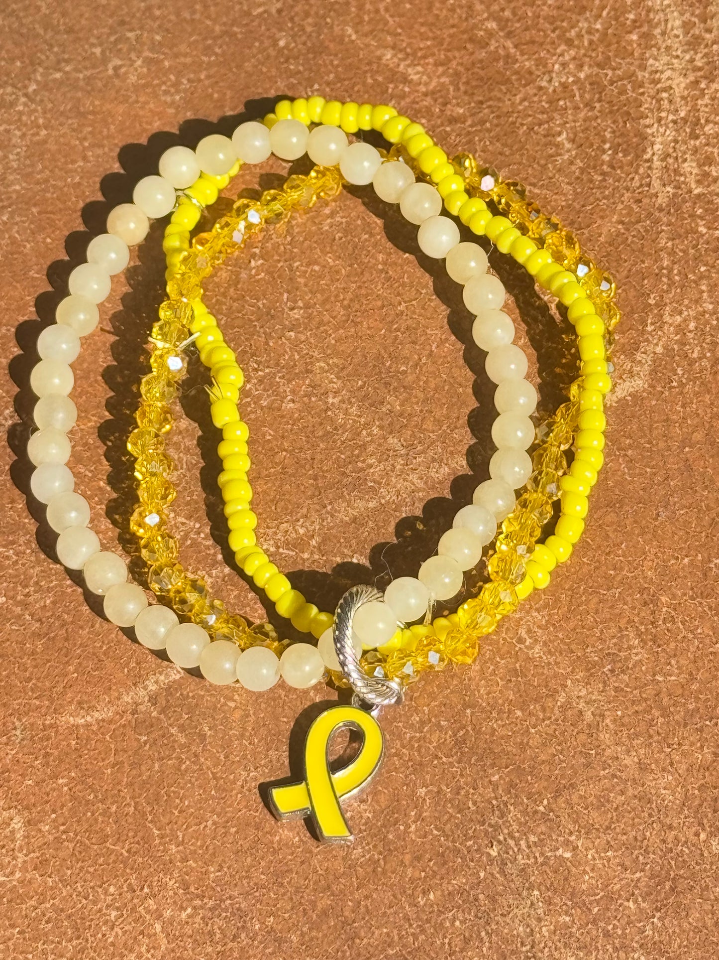 Support for Israeli Hostages -  Triple Yellow elastic bracelet with Yellow Ribbon Charm- Judaica Jewellery