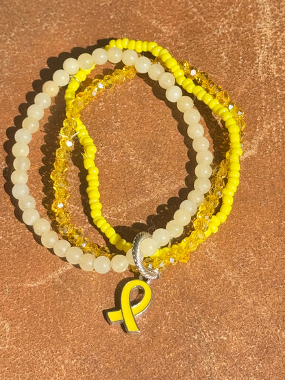 Support for Israeli Hostages -  Triple Yellow elastic bracelet with Yellow Ribbon Charm- Judaica Jewellery