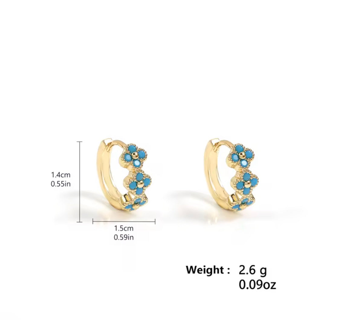 Blue and Gold CZ Earring Stack Set – 3 Piece Mix & Match Collection