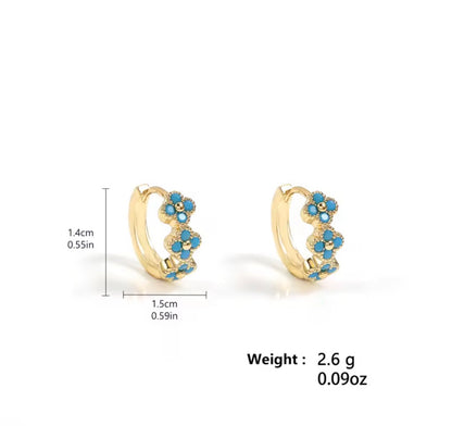 Blue and Gold CZ Earring Stack Set – 3 Piece Mix & Match Collection