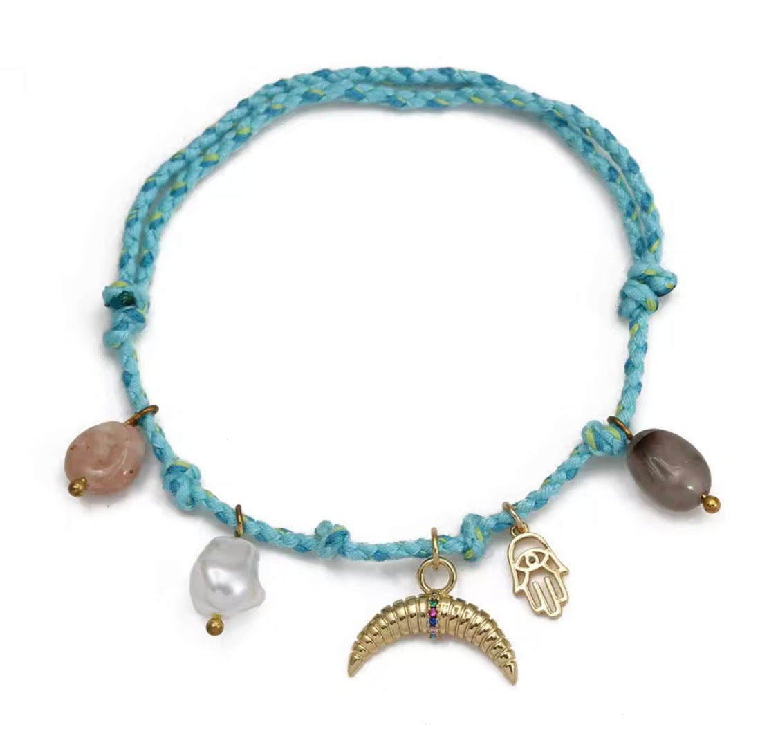 Handmade Rope Charm Bracelet — Evil Eye, Hamsa & Gemstone | Adjustable, Waterproof & Tarnish Free