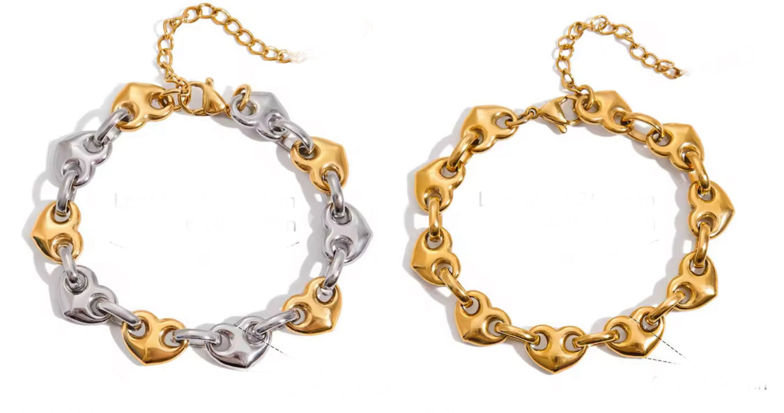 Vintage Puff Heart Chunky Chain Bracelet