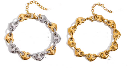 Vintage Puff Heart Chunky Chain Bracelet