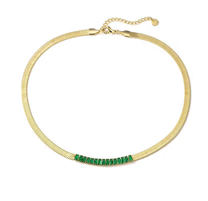 Emerald Herringbone Statement Necklace Gold Plated | 40cm + 5cm