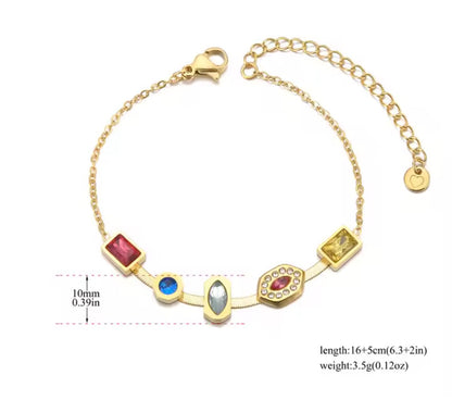 Rainbow Zircon Herringbone Gold Bracelet