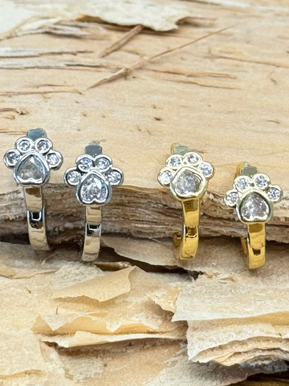 Tiny Paw Print Huggie Earrings – Gold & Silver