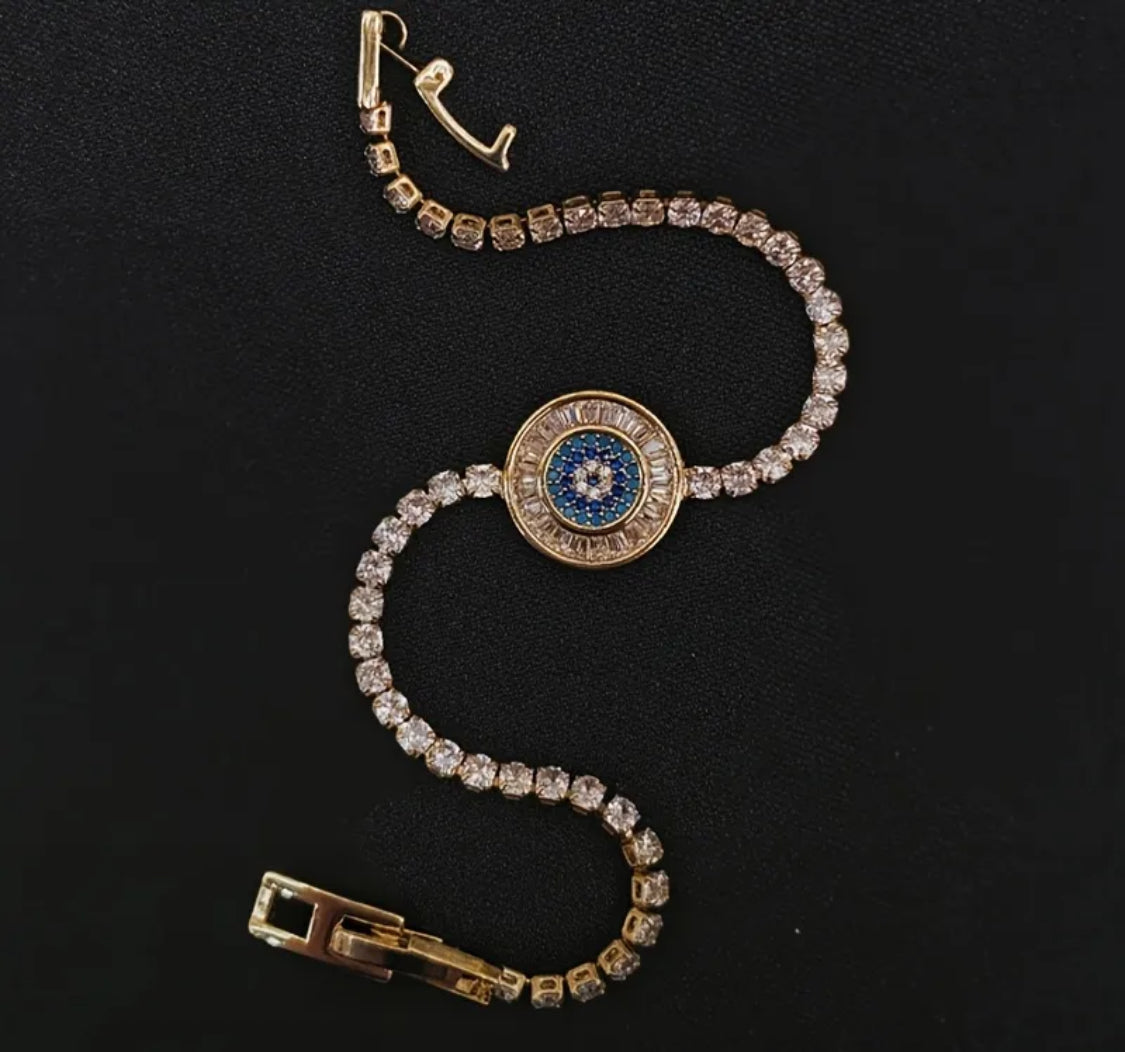 Gold Plated Evil Eye Diamante Bracelet