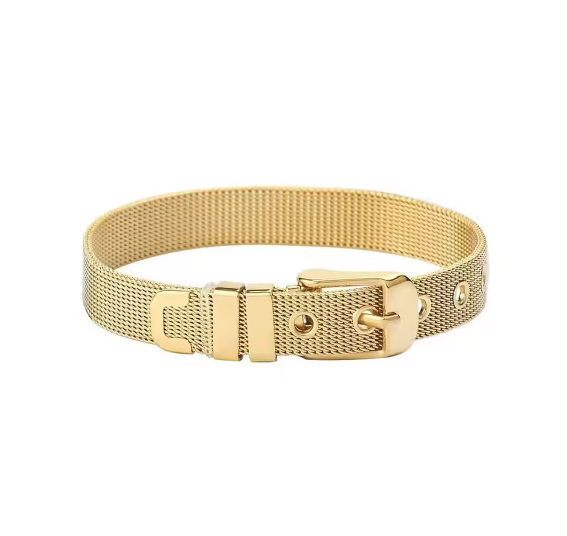 Gold Plated Mesh Buckle Bangle Bracelet