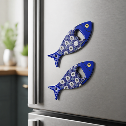 Evil Eye Magnetic Bottle Opener Fridge Magnet – Blue Fish Design