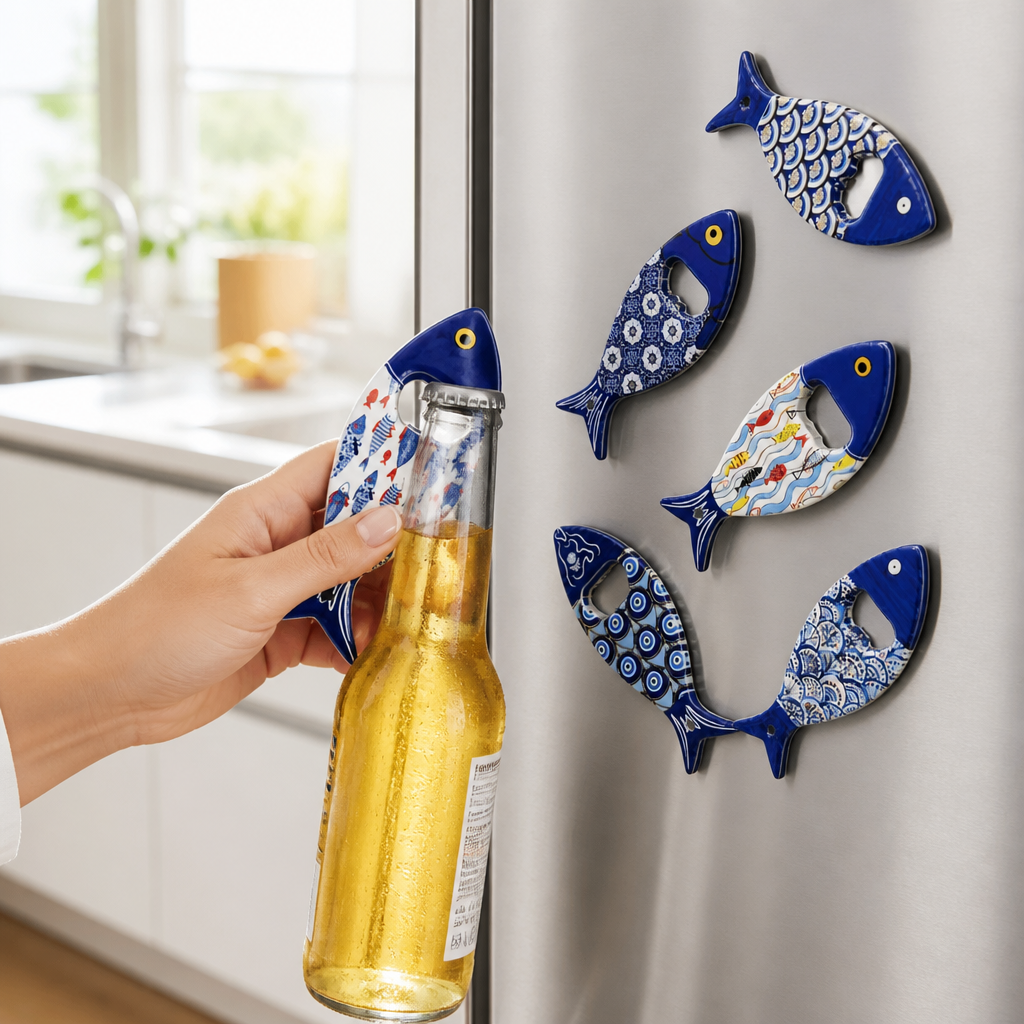 Evil Eye Magnetic Bottle Opener Fridge Magnet – Blue Fish Design