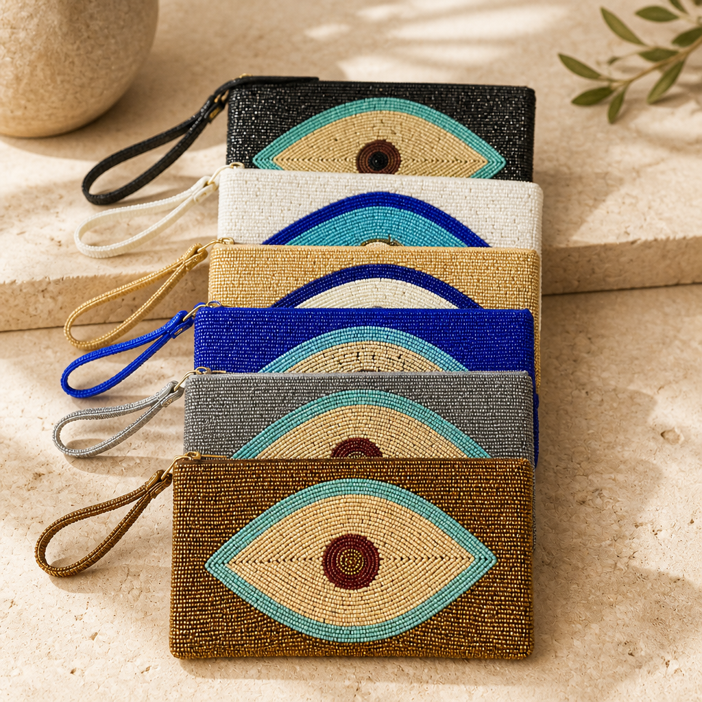Evil Eye Fully Beaded Purse with Wrist Strap | Handmade | Style-NV