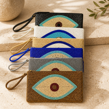 Evil Eye Fully Beaded Purse with Wrist Strap | Handmade | Style-NV
