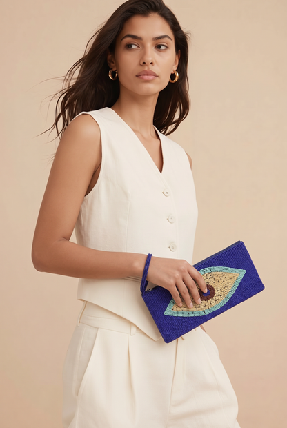 Evil Eye Fully Beaded Purse with Wrist Strap | Handmade | Style-NV