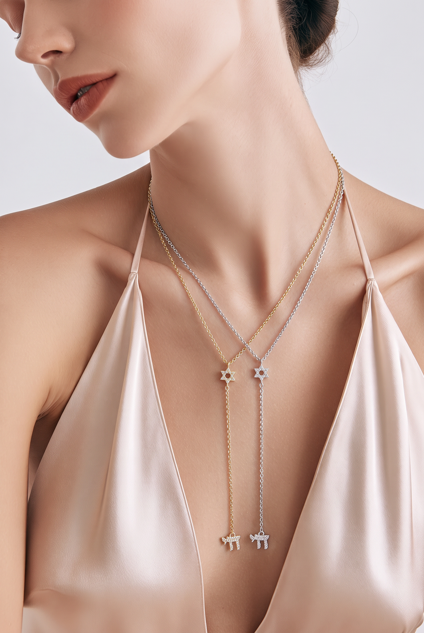 Star of David - Magen David, Hamsa & Chai Diamante Charm Necklace - Judaica Jewellery