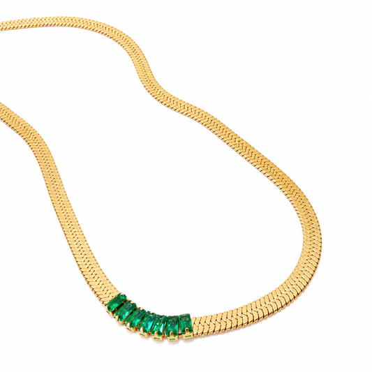 Emerald Herringbone Statement Necklace Gold Plated | 40cm + 5cm