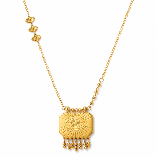 Evil Eye Beaded Pendant Necklace | 18K Gold Plated | Style-NV