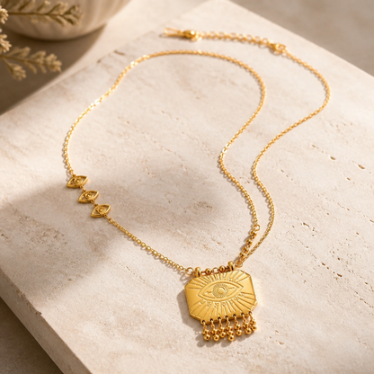 Evil Eye Beaded Pendant Necklace | 18K Gold Plated | Style-NV