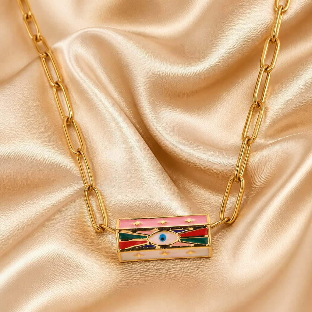 Enamel Evil Eye Beaded Paperclip Necklaces – Gold Plated Protection & Style