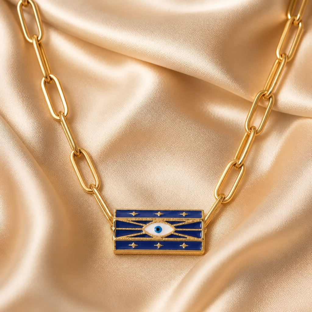 Enamel Evil Eye Beaded Paperclip Necklaces – Gold Plated Protection & Style