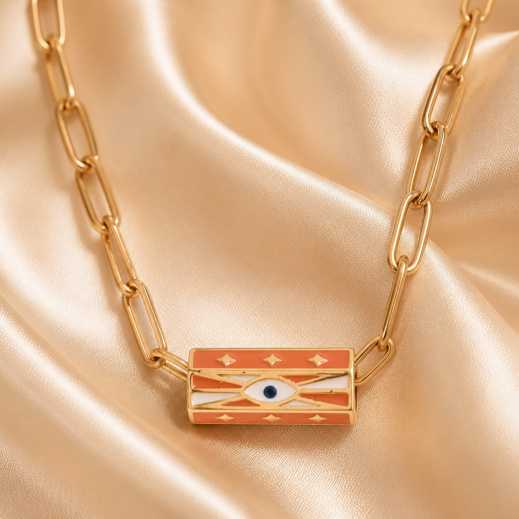 Enamel Evil Eye Beaded Paperclip Necklaces – Gold Plated Protection & Style
