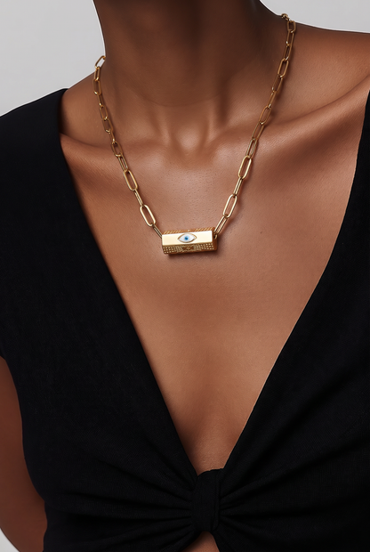 Enamel Evil Eye Beaded Paperclip Necklaces – Gold Plated Protection & Style