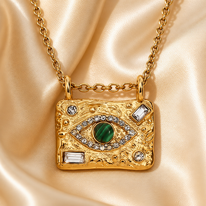 Evil Eye Rectangular Pendant Necklace | 18K Gold-Plated Stainless Steel