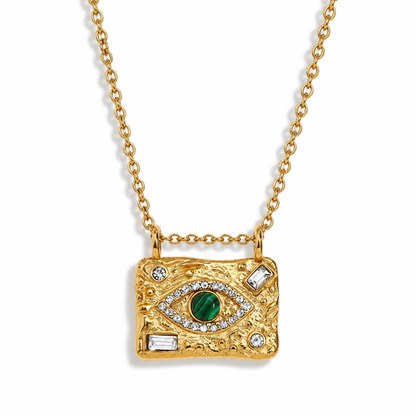 Evil Eye Rectangular Pendant Necklace | 18K Gold-Plated Stainless Steel