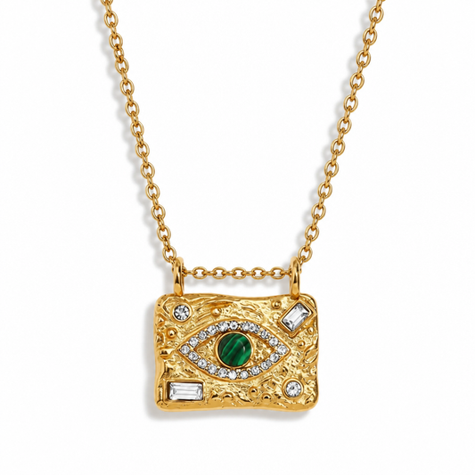 Evil Eye Rectangular Pendant Necklace | 18K Gold-Plated Stainless Steel
