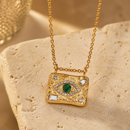 Evil Eye Rectangular Pendant Necklace | 18K Gold-Plated Stainless Steel