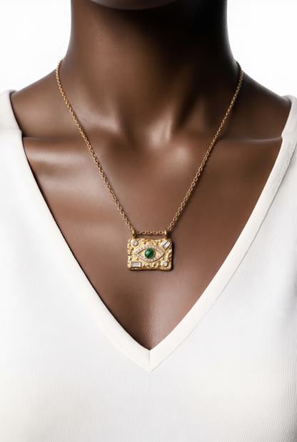 Evil Eye Rectangular Pendant Necklace | 18K Gold-Plated Stainless Steel
