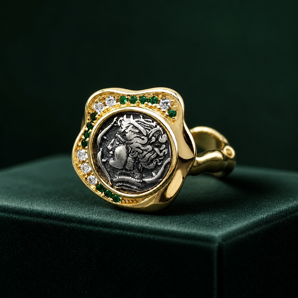 Lux Greek Coin Goddess Portrait Adjustable Ring