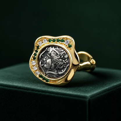 Lux Greek Coin Goddess Portrait Adjustable Ring
