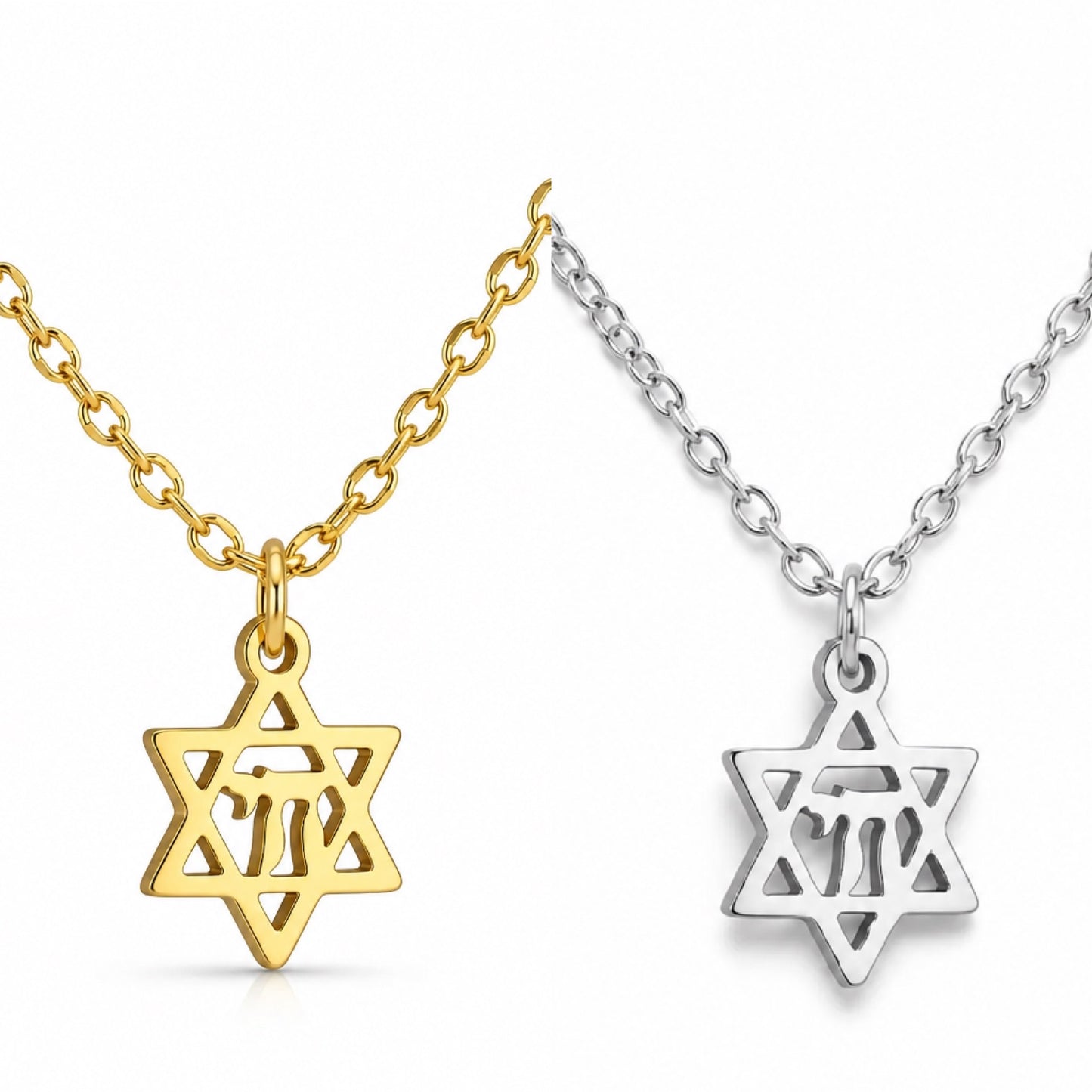 Magen David Chai Pendant Necklace | Gold Plated Stainless Steel