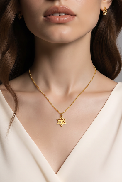Magen David Chai Pendant Necklace | Gold Plated Stainless Steel