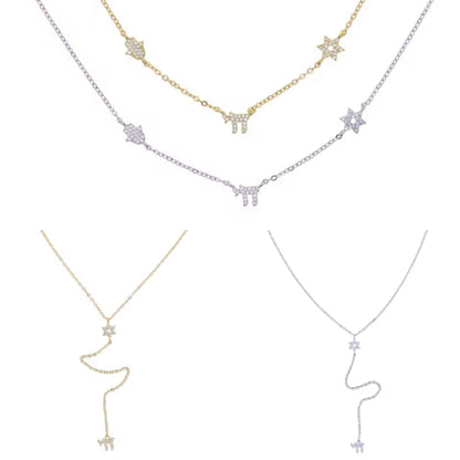 Star of David - Magen David, Hamsa & Chai Diamante Charm Necklace - Judaica Jewellery