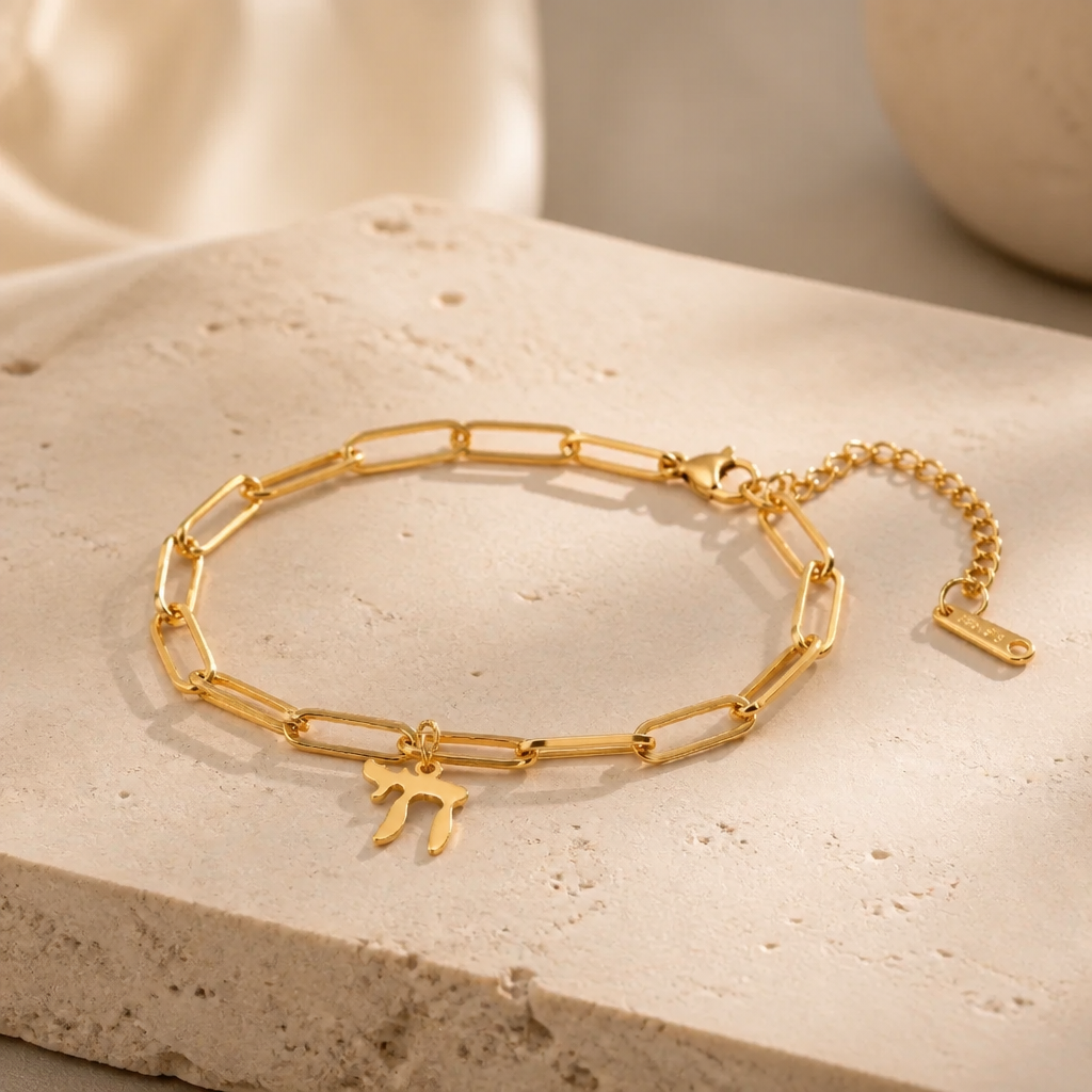 Chai Symbol Paperclip Bracelet - Gold & Silver Plated Judaica