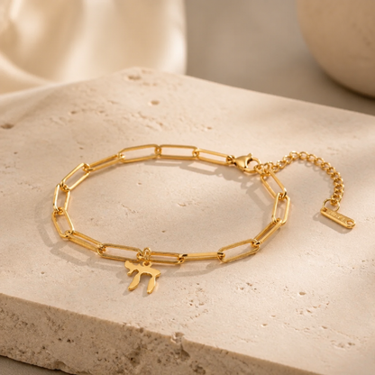 Chai Symbol Paperclip Bracelet - Gold & Silver Plated Judaica