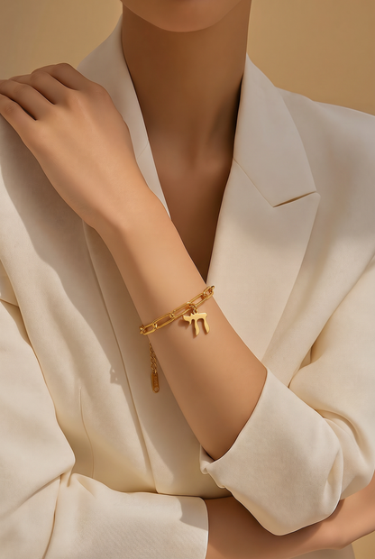 Chai Symbol Paperclip Bracelet - Gold & Silver Plated Judaica
