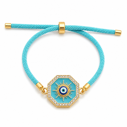 Gold-Tone Evil Eye Adjustable Rope Bracelet | Rhinestone Sparkle Protection Jewellery