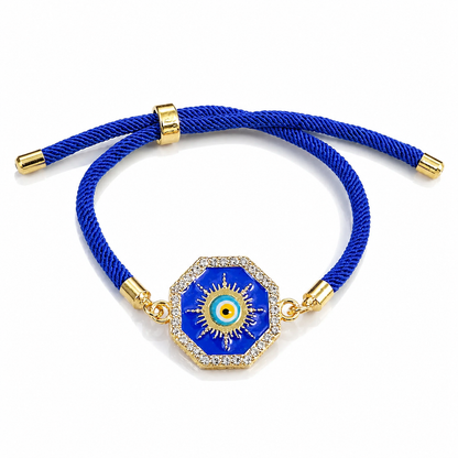 Gold-Tone Evil Eye Adjustable Rope Bracelet | Rhinestone Sparkle Protection Jewellery