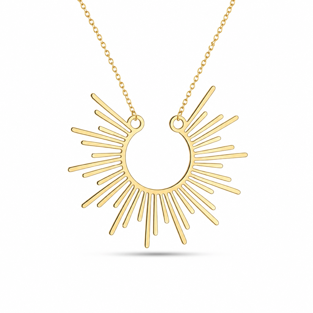 Gold Sunburst Necklace & Hoop Earring Set | Hypoallergenic Jewelry