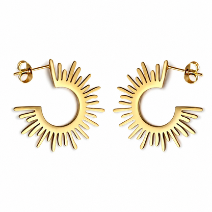 Gold Sunburst Necklace & Hoop Earring Set | Hypoallergenic Jewelry