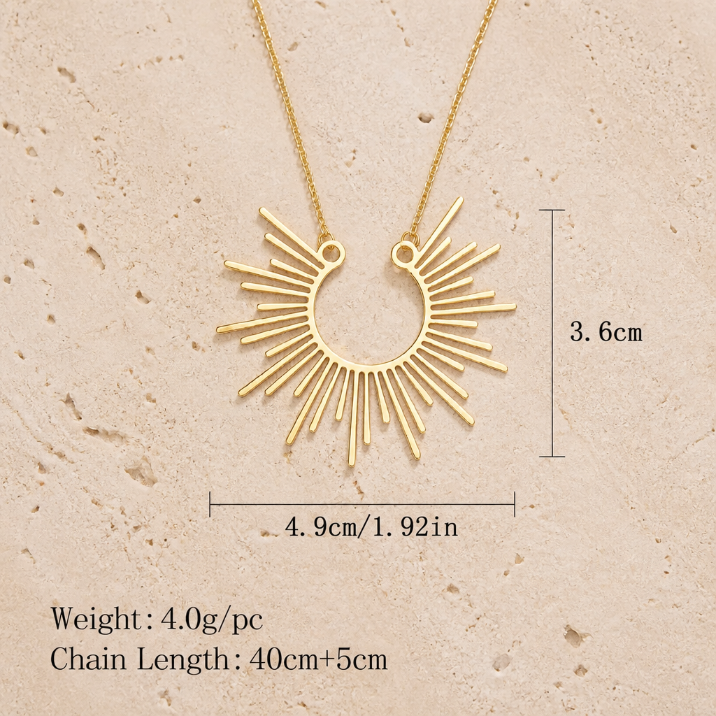 Gold Sunburst Necklace & Hoop Earring Set | Hypoallergenic Jewelry
