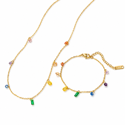 Rainbow Opalescent Water Drop Necklace & Bracelet Set | Hypoallergenic Jewelry