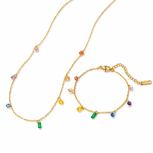 Rainbow Opalescent Water Drop Necklace & Bracelet Set | Hypoallergenic Jewelry
