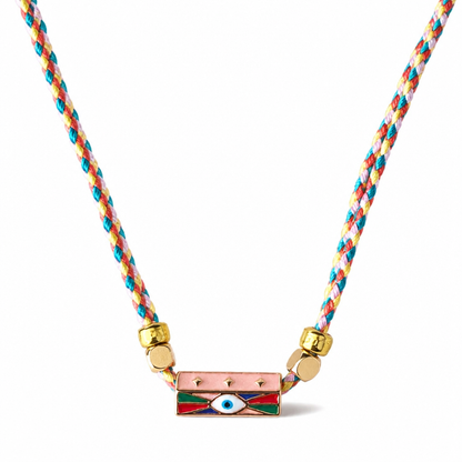 Gold Plated Evil Eye Enamel Bead Rope Necklace - Boho Charm Statement Jewelry