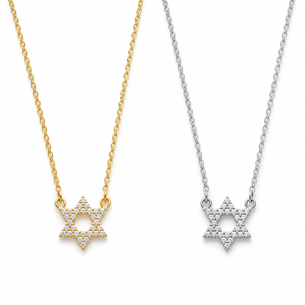 Magen David Zircon Necklace | Silver & Gold Plated Judaica Jewelry