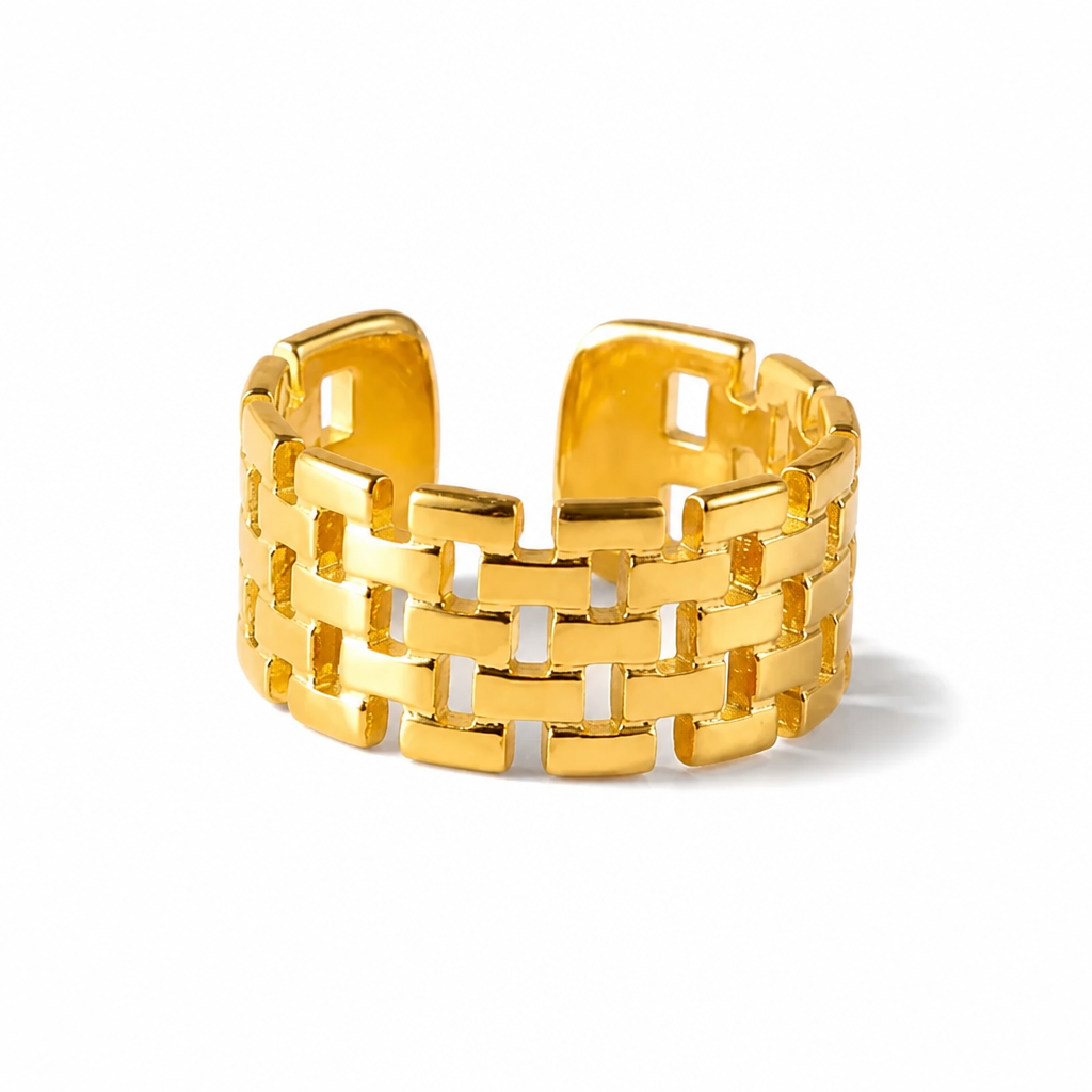 Gold Woven Adjustable Ring | Modern Statement Ring | Waterproof & Tarnish-Free