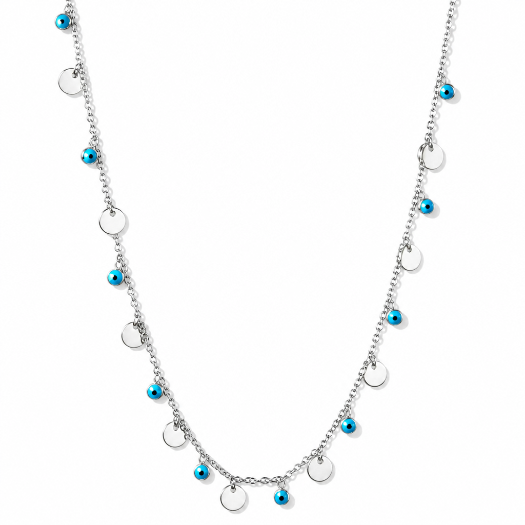 Evil Eye Charm Necklace in Antiallergenic Stainless Steel | Adjustable 40+5cm