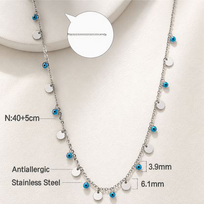 Evil Eye Charm Necklace in Antiallergenic Stainless Steel | Adjustable 40+5cm